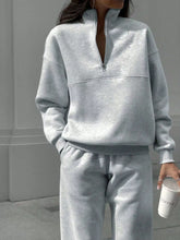 Half Zip Sweatshirt and Pants Set Light Gray / S