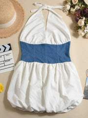 Halter Deep V-Neck Color Block Mini Dress