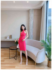 Halter Neck Bandage Midi Dress