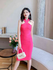 Halter Neck Bandage Midi Dress