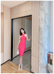 Halter Neck Bandage Midi Dress