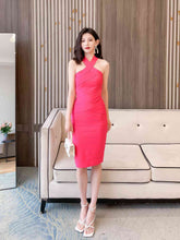 Halter Neck Bandage Midi Dress XS / DeepPink