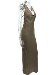 Halter Neck Maxi Bodycon Sweater Dress