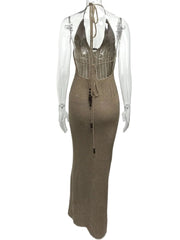 Halter Neck Maxi Bodycon Sweater Dress