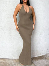 Halter Neck Maxi Bodycon Sweater Dress Khaki / S