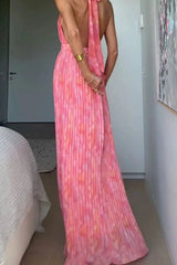 Halter Neck Pleated Maxi Dress