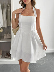 Halter Neck Summer Mini Dress White / S
