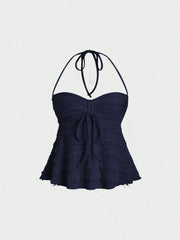 Halter Neck Sweetheart Neck Cami Navy Blue / M