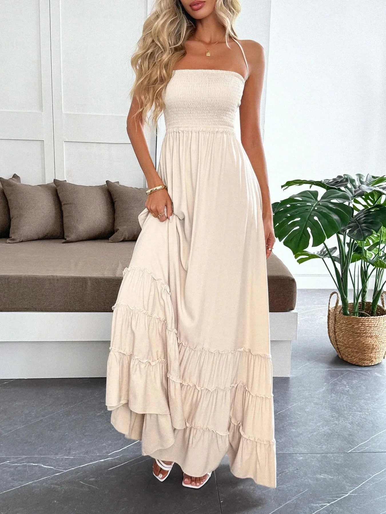 Halter Neck Tiered Maxi Dress