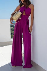 Halter Neck Wide Leg Jumpsuit with Keyhole Detail