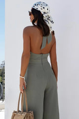 Halter Neck Wide Leg Jumpsuit with Keyhole Detail