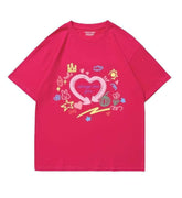 Hand-Drawn Design Loose Fit Graphic Tee US 4 / DeepPink