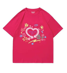 Hand-Drawn Design Loose Fit Graphic Tee US 4 / DeepPink