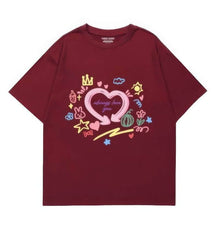 Hand-Drawn Design Loose Fit Graphic Tee US 4 / Maroon