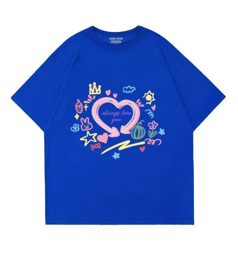 Hand-Drawn Design Loose Fit Graphic Tee US 4 / MediumBlue