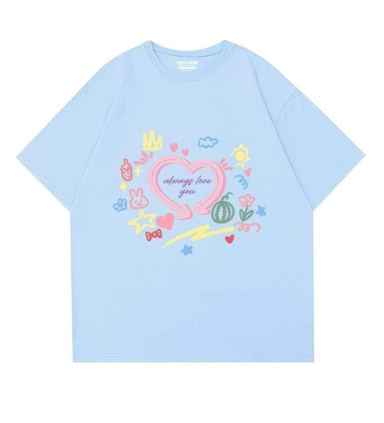 Hand-Drawn Design Loose Fit Graphic Tee US 4 / SkyBlue