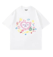 Hand-Drawn Design Loose Fit Graphic Tee US 4 / White