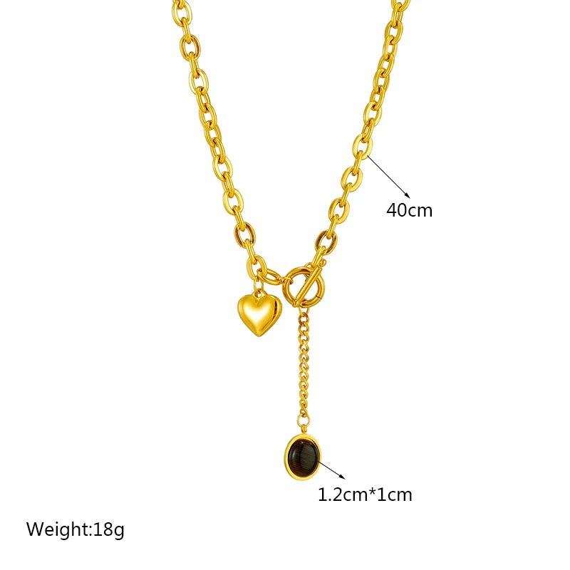 Heart Black Stone Pendant Necklace N1931