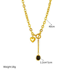 Heart Black Stone Pendant Necklace N1931