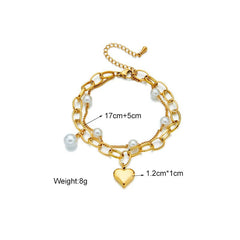 Heart Pearl Charm Bracelet B588