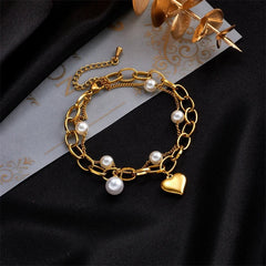 Heart Pearl Charm Bracelet B588