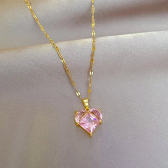 Heart Pink Zircon Pendant Necklace - Perfect for Women and Girls, an ideal Clavicle Chain for Parties N1877