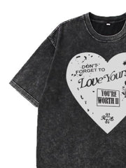 Heart Round Neck Short Sleeve T-Shirt