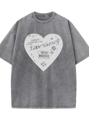 Heart Round Neck Short Sleeve T-Shirt Grey / M