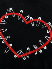 Heart Safety Pin Long Sleeve Crop T-Shirt