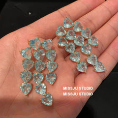 Heart-Shaped Chandelier Dangle Statement Earrings LightBlue