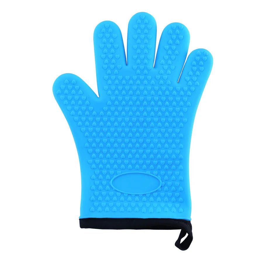 Heat-resistant silicone grilling gloves with lanyard: non-slip for BBQ 1Pcs Blue