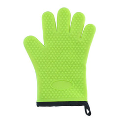 Heat-resistant silicone grilling gloves with lanyard: non-slip for BBQ 1Pcs Green