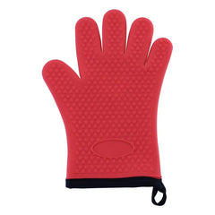 Heat-resistant silicone grilling gloves with lanyard: non-slip for BBQ 1Pcs Red