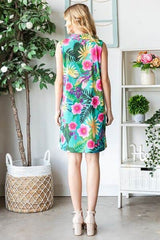 Heimish Full Size Floral Johnny Collar Sleeveless Dress Plus Size