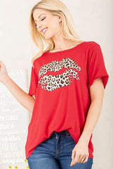 Heimish Full Size Leopard Lip Round Neck Short Sleeve T-Shirt Plus Size