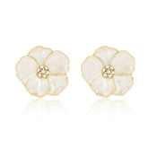 Hibiscus Shaped Rhinestone Decor Statement Earrings White / Clip On