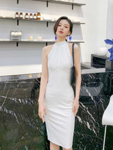 High Halter Contrast Seams Bandage Dress XS / White