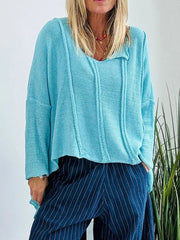 High-Low Drop Shoulder Sweater Blue / S