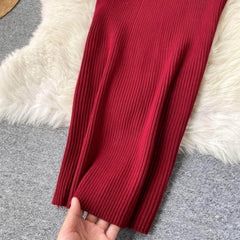 High Neck Knitted Sweater Slim Fit Dress