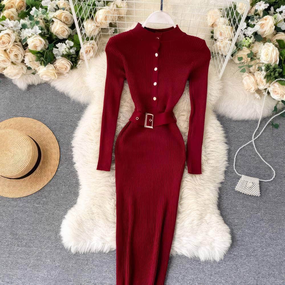 High Neck Knitted Sweater Slim Fit Dress