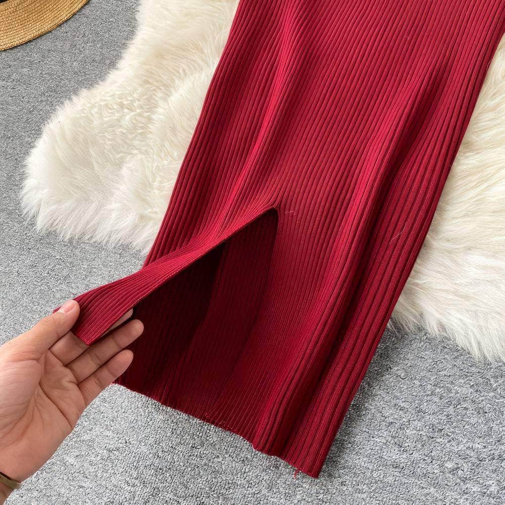High Neck Knitted Sweater Slim Fit Dress