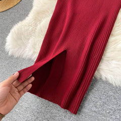 High Neck Knitted Sweater Slim Fit Dress