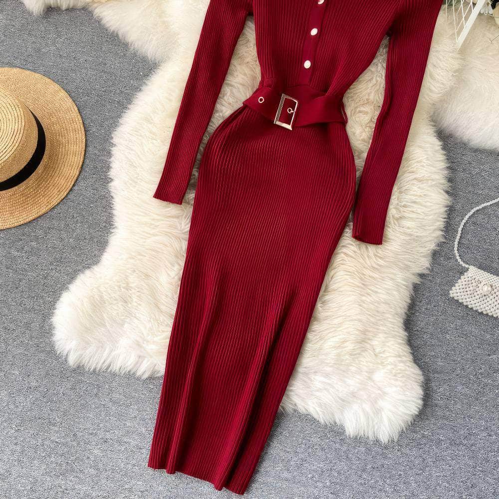 High Neck Knitted Sweater Slim Fit Dress