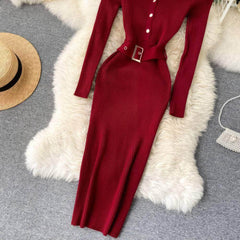 High Neck Knitted Sweater Slim Fit Dress