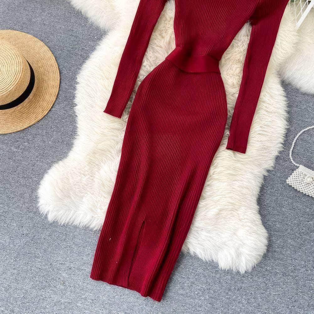 High Neck Knitted Sweater Slim Fit Dress