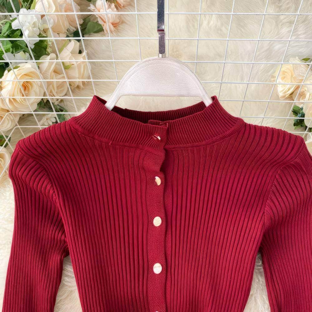 High Neck Knitted Sweater Slim Fit Dress