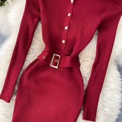 High Neck Knitted Sweater Slim Fit Dress