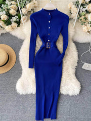 High Neck Knitted Sweater Slim Fit Dress MAX SIZE / Blue