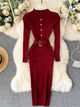 High Neck Knitted Sweater Slim Fit Dress MAX SIZE / DarkRed
