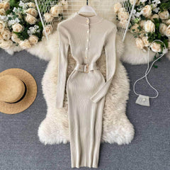 High Neck Knitted Sweater Slim Fit Dress MAX SIZE / Ivory